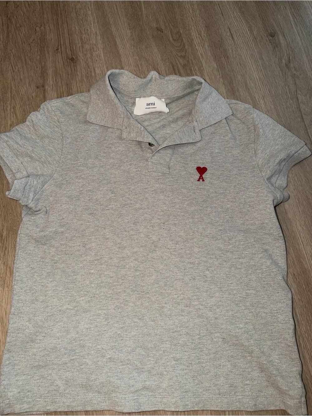 Ami Paris Light Grey Polo with Red Heart Patch